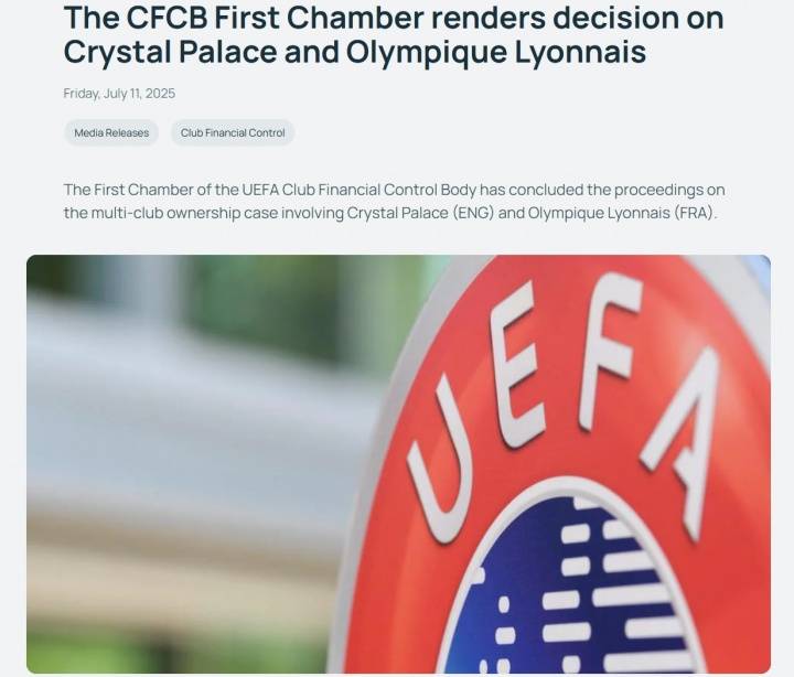 欧足联官方：水晶宫被剥夺欧联杯资格 降级参加欧协联